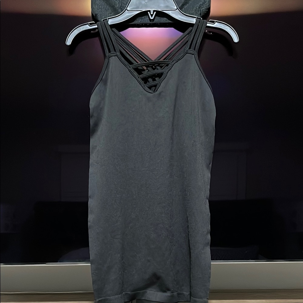 Love Charm Black Sleeveless Top with Strappy Neckline